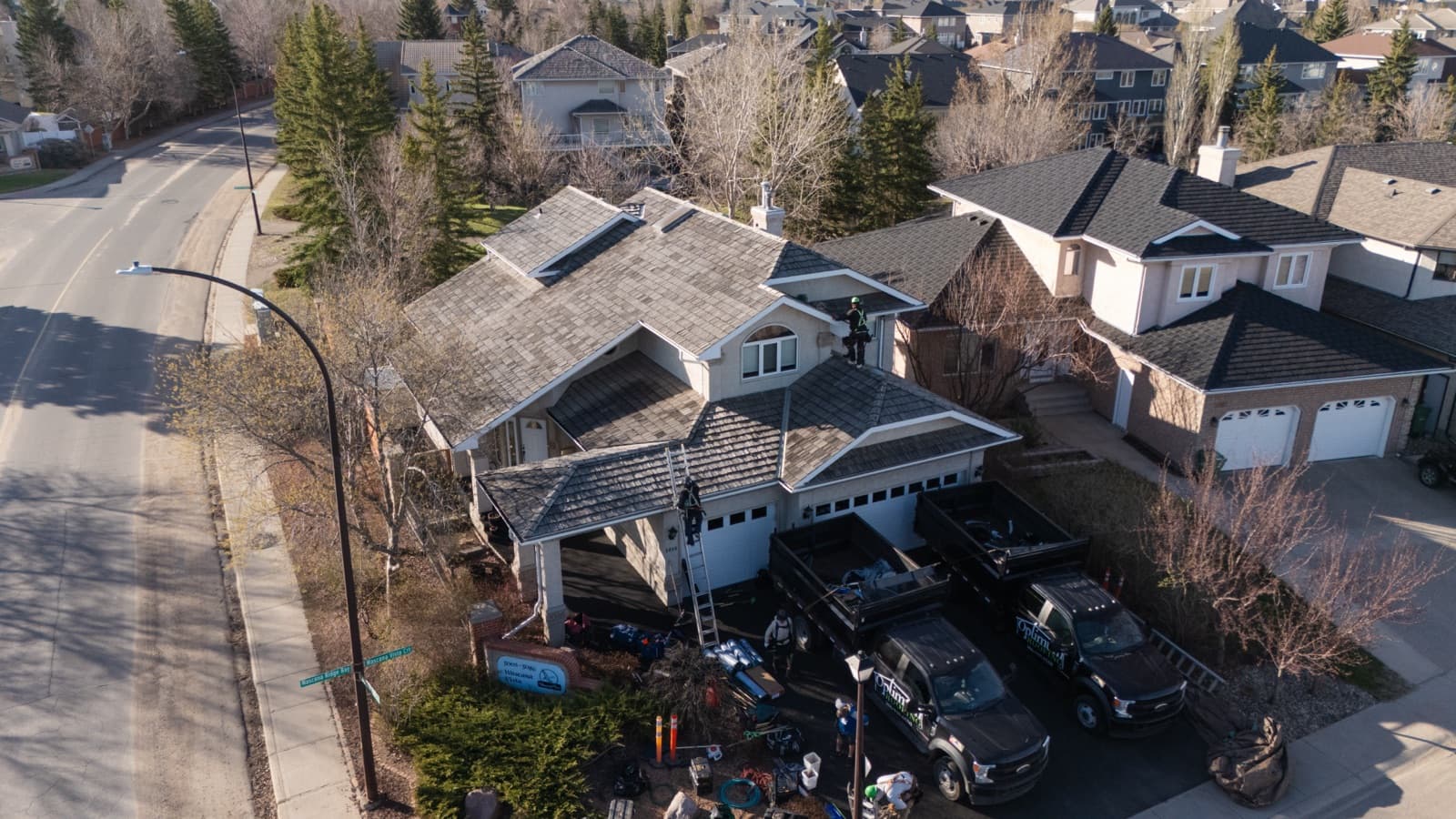 Aerial of completed shingle roof in Regina
