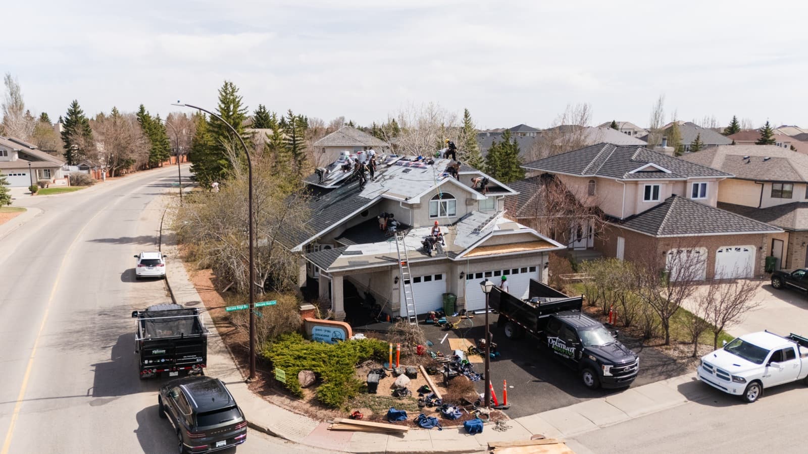Shingle roofing project aerial in Regina