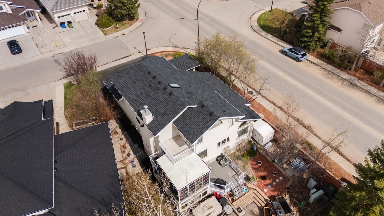 Shingle roof installation aerial Saskatchewan